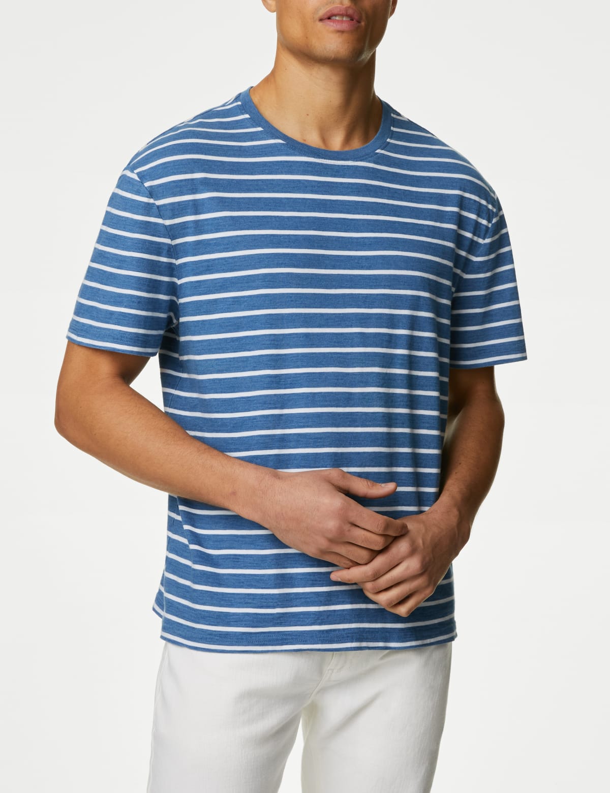 

Marks & Spencer Pure Cotton Striped T-Shirt (MALE, LIGHT INDIGO, M-REG)