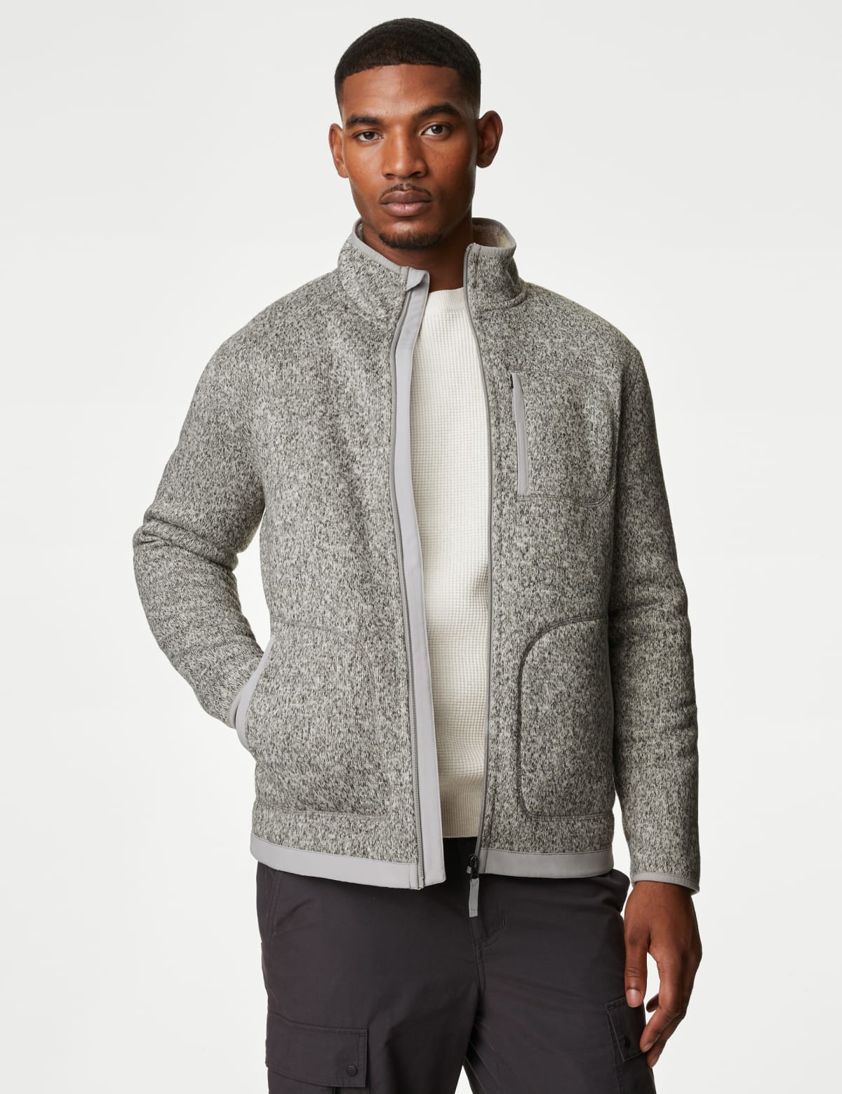 

Marks & Spencer Fleece Zip Up Jacket (MALE, GREY MIX, S-REG)