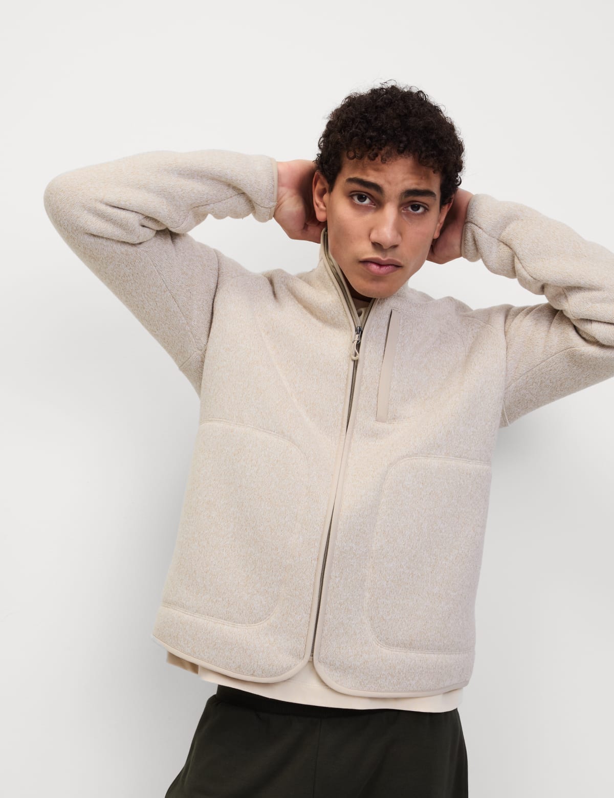 

Marks & Spencer Fleece Lined Knitted Zip Up Jacket (MALE, LIGHT NATURAL, S-REG)