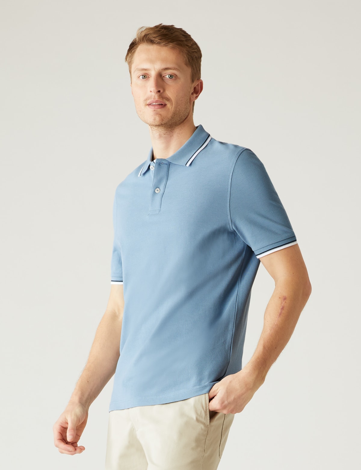 

Marks & Spencer Pure Cotton Pique Tipped Polo Shirt (MALE, LIGHT AIRFORCE, S-REG)