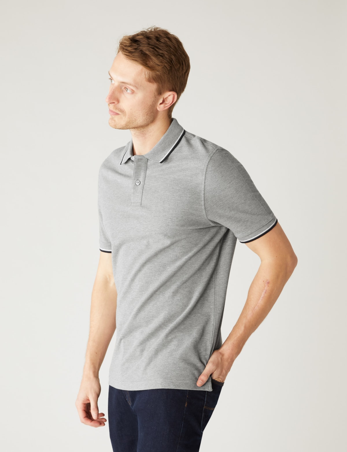 

Marks & Spencer Pure Cotton Pique Tipped Polo Shirt (MALE, GREY MARL, S-REG)