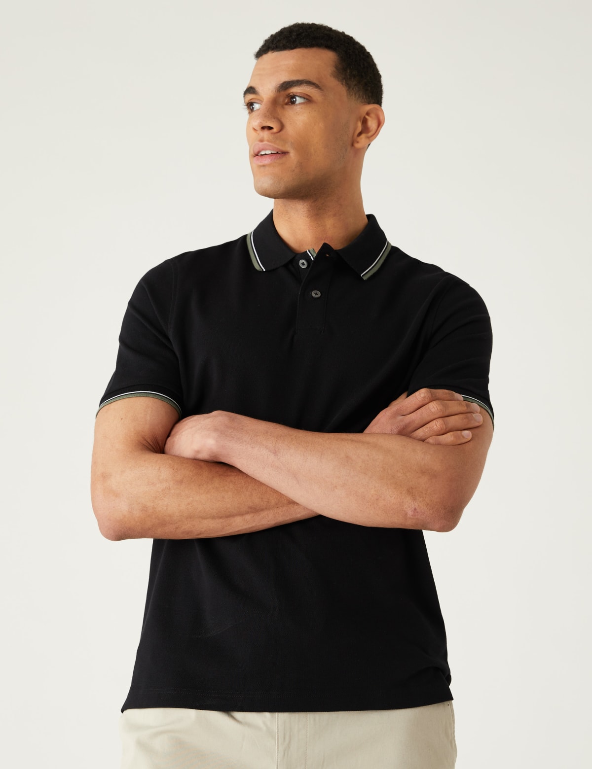 

Marks & Spencer Pure Cotton Pique Tipped Polo Shirt (MALE, BLACK, XXL-REG)