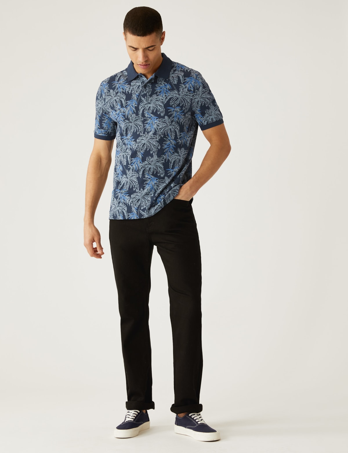 

Marks & Spencer Pure Cotton Palm Print Polo Shirt (MALE, DARK NAVY, M-REG)