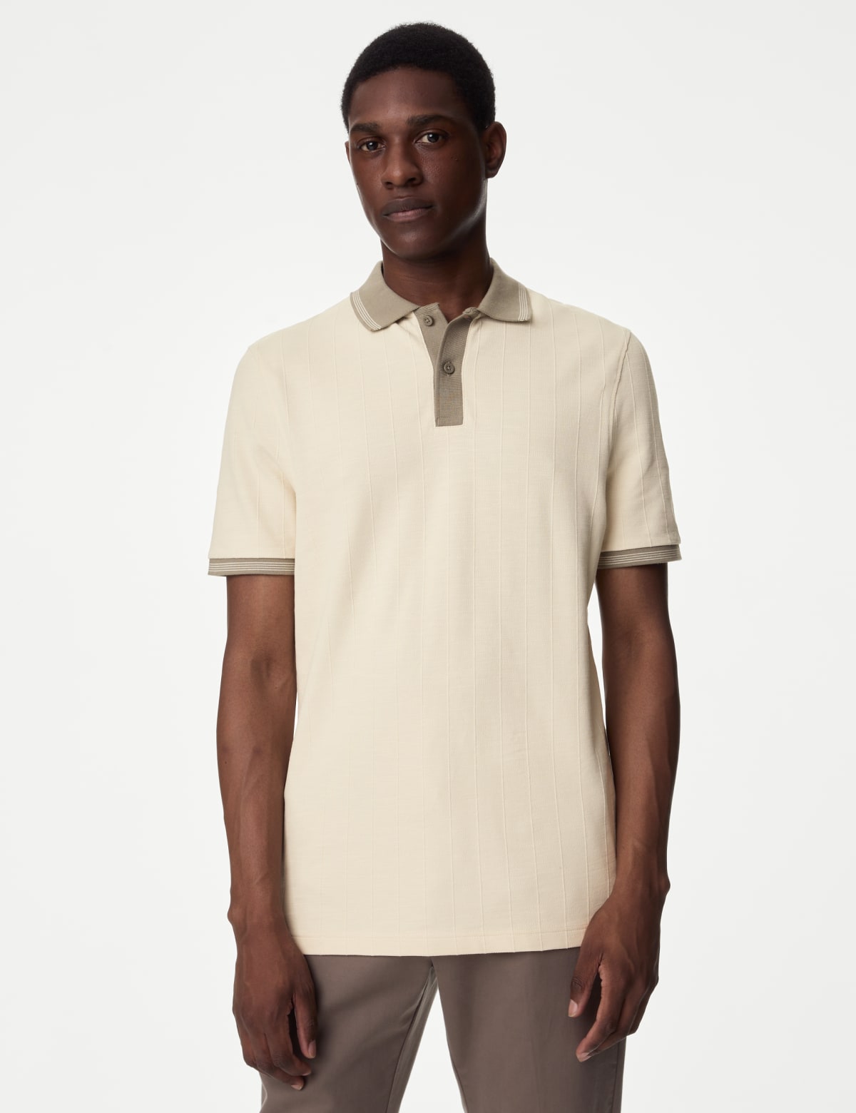 

Marks & Spencer Cotton Rich Textured Polo Shirt (MALE, ECRU MIX, M-REG)