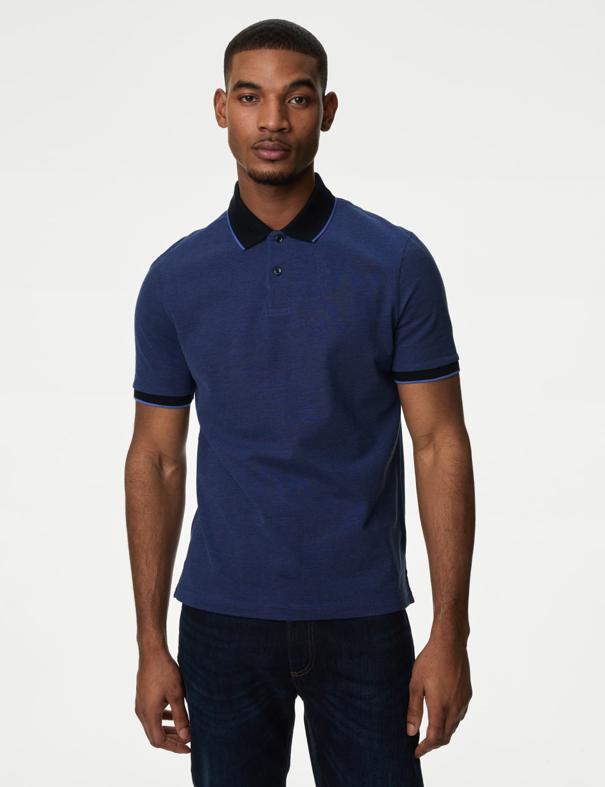 

Marks & Spencer Pure Cotton Tipped Pique Shirt (MALE, BLUE, L-REG)