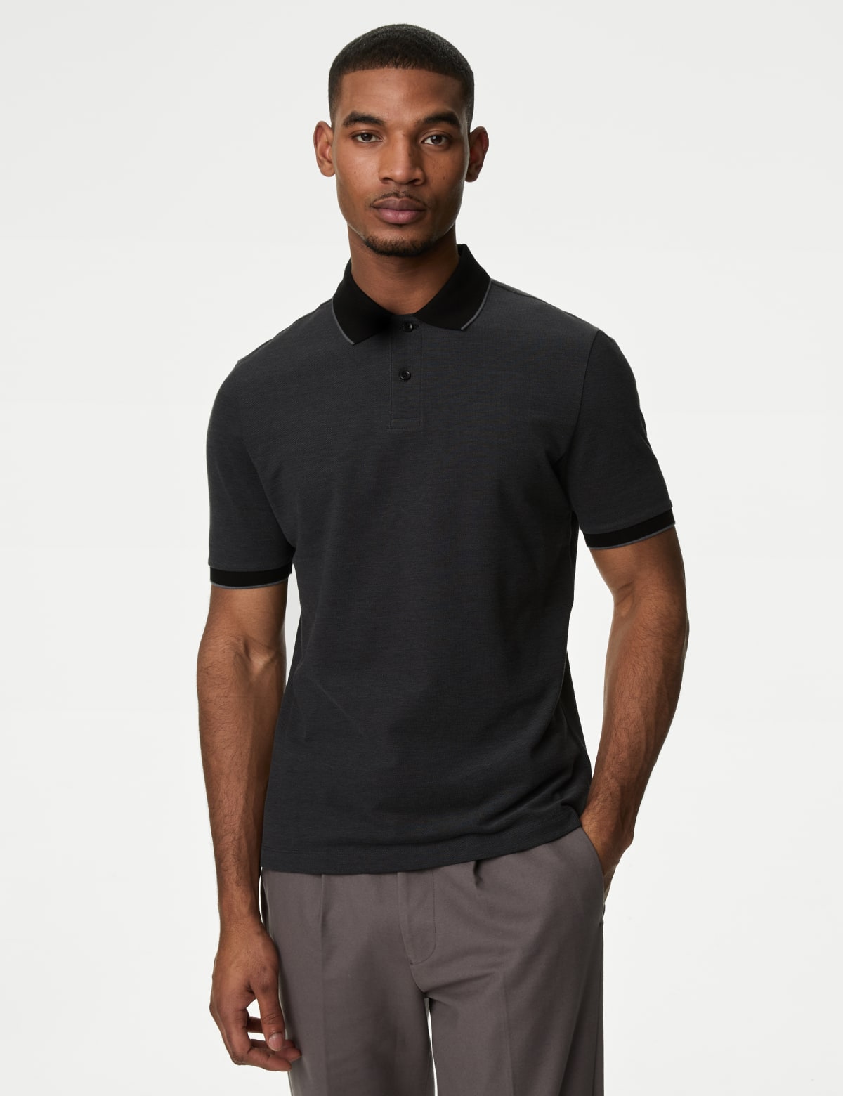 

Marks & Spencer Pure Cotton Tipped Pique Shirt (MALE, BLACK, S-REG)