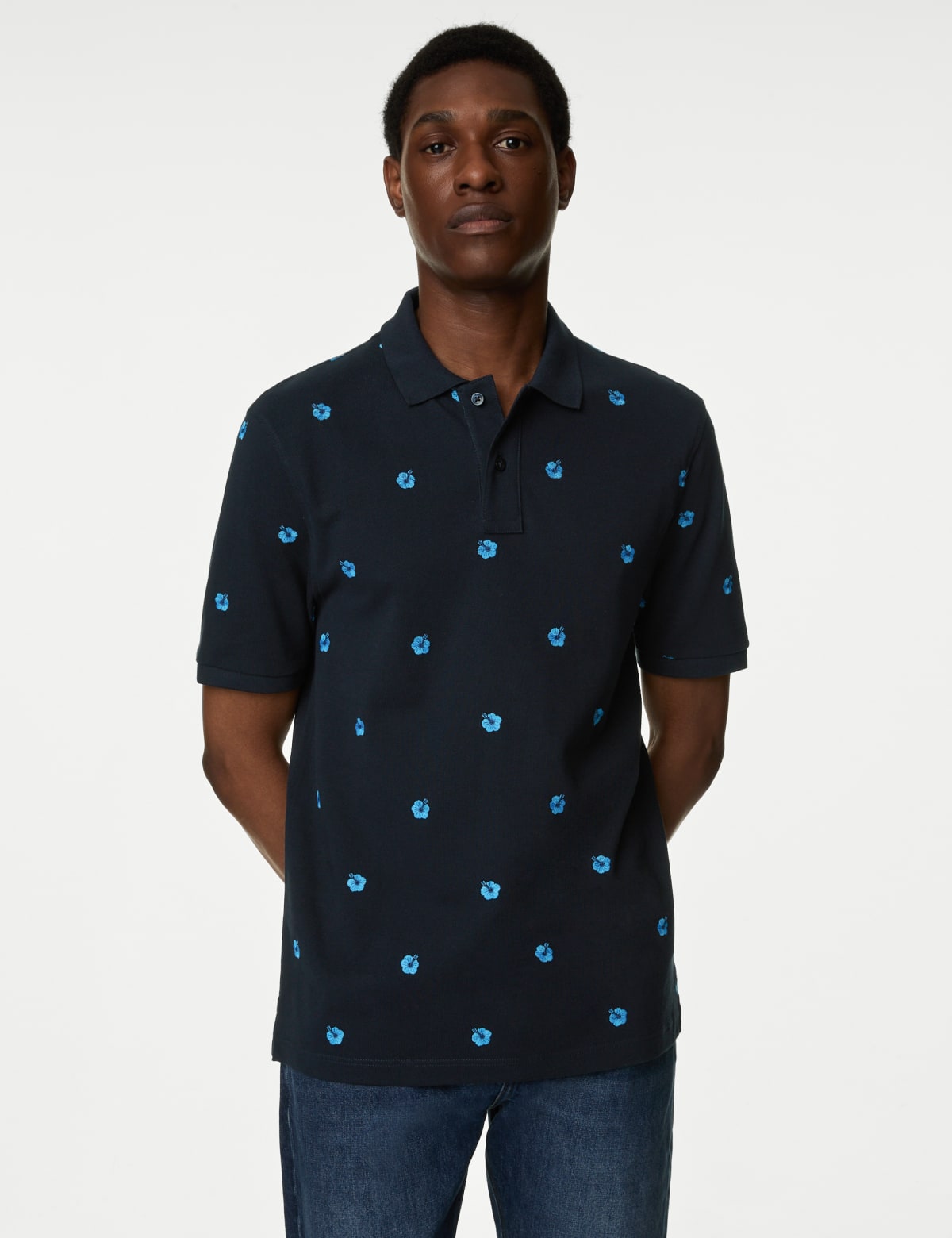 

Marks & Spencer Pure Cotton Embroidered Polo Shirt (MALE, DARK NAVY, L-REG)