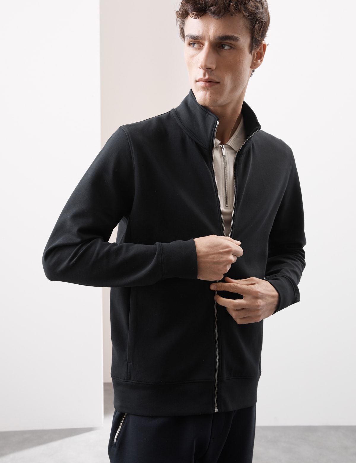 

Marks & Spencer Cotton Rich Zip Up Funnel Neck Jacket (MALE, BLACK, S-REG)