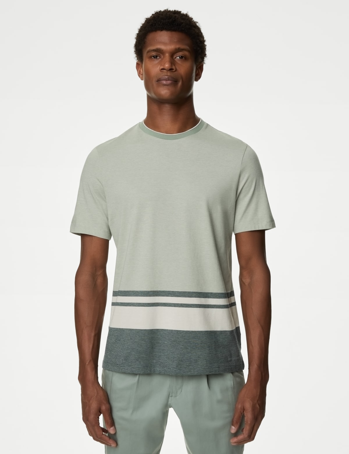 

Marks & Spencer Pure Cotton Striped T-Shirt (MALE, GREEN MIX, M-REG)