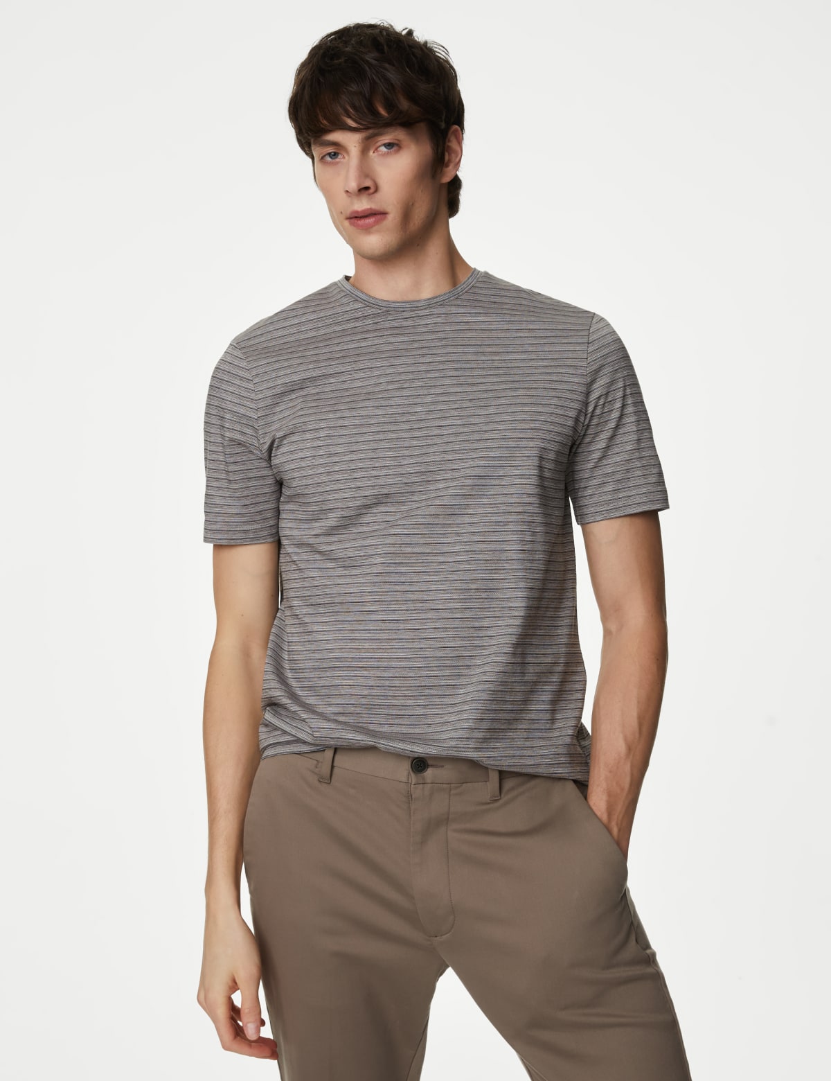 

Marks & Spencer Pure Cotton Striped Textured T-Shirt (MALE, NEUTRAL, XL-REG)