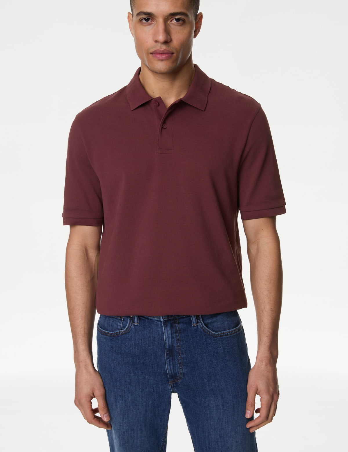 

Marks & Spencer Pure Cotton Pique Regular Fit Polo Shirt (MALE, WINE, S-REG)