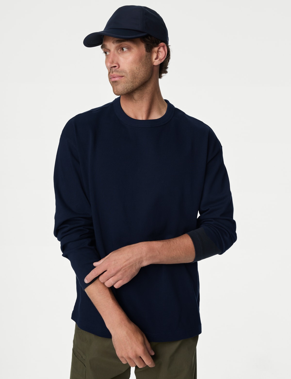 

Marks & Spencer Pure Cotton Long Sleeve Oversized T-Shirt (MALE, DARK NAVY, M-REG)