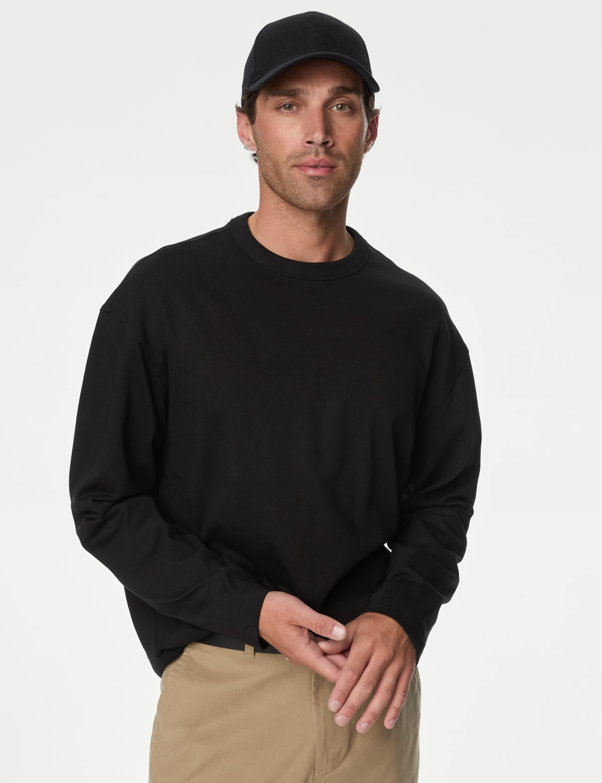 

Marks & Spencer Pure Cotton Long Sleeve Oversized T-Shirt (MALE, BLACK, S-REG)