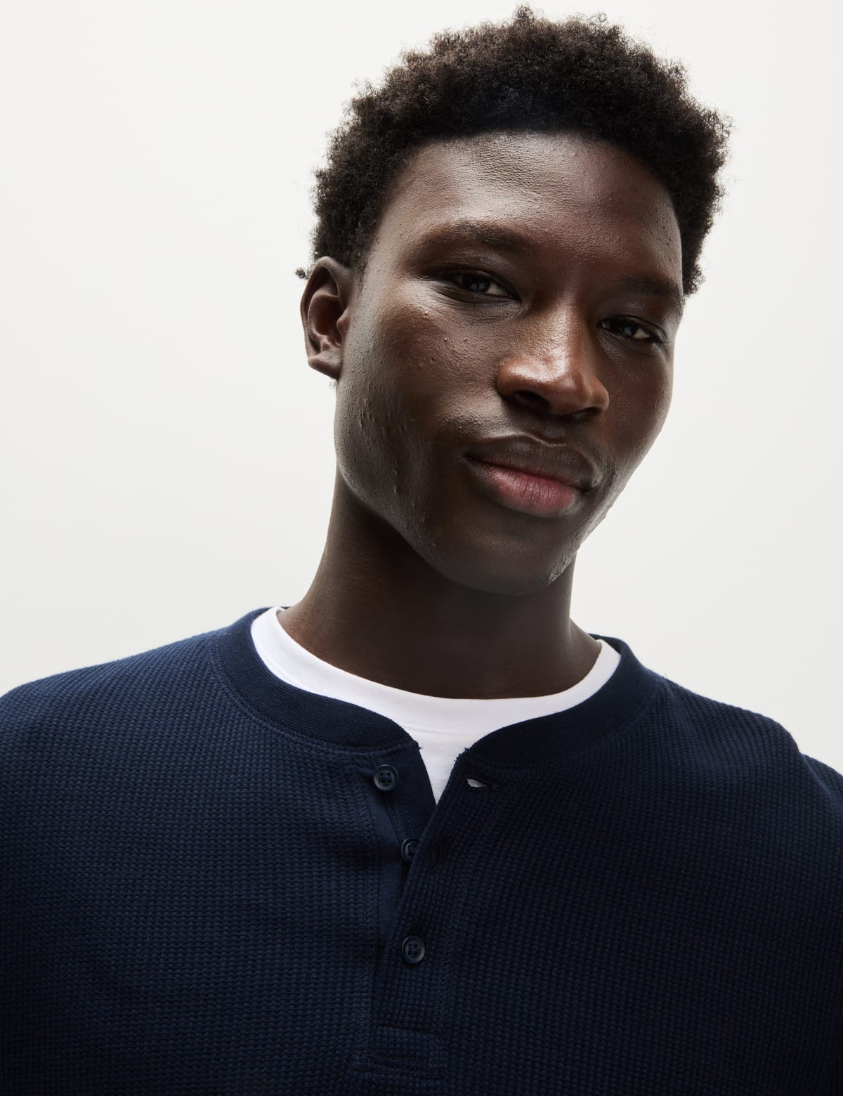 

Marks & Spencer Pure Cotton Henley Waffle Long Sleeve Top (MALE, DARK NAVY, L-REG)