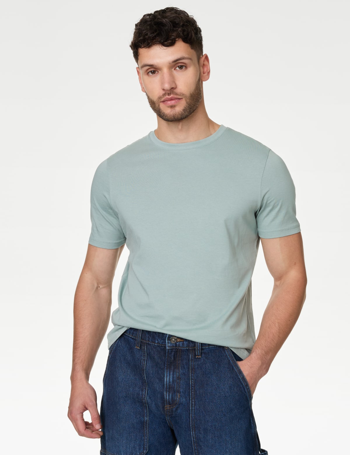 

Marks & Spencer Regular Fit Pure Cotton Crew Neck T-Shirt (MALE, WASHED GREEN, XXXL-REG)