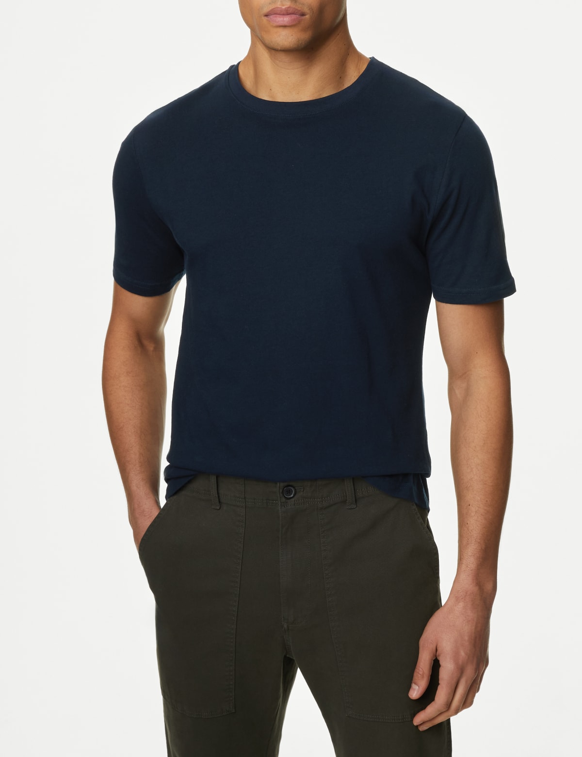 

Marks & Spencer Slim Fit Pure Cotton Crew Neck T-Shirt (MALE, DARK NAVY, L-REG)