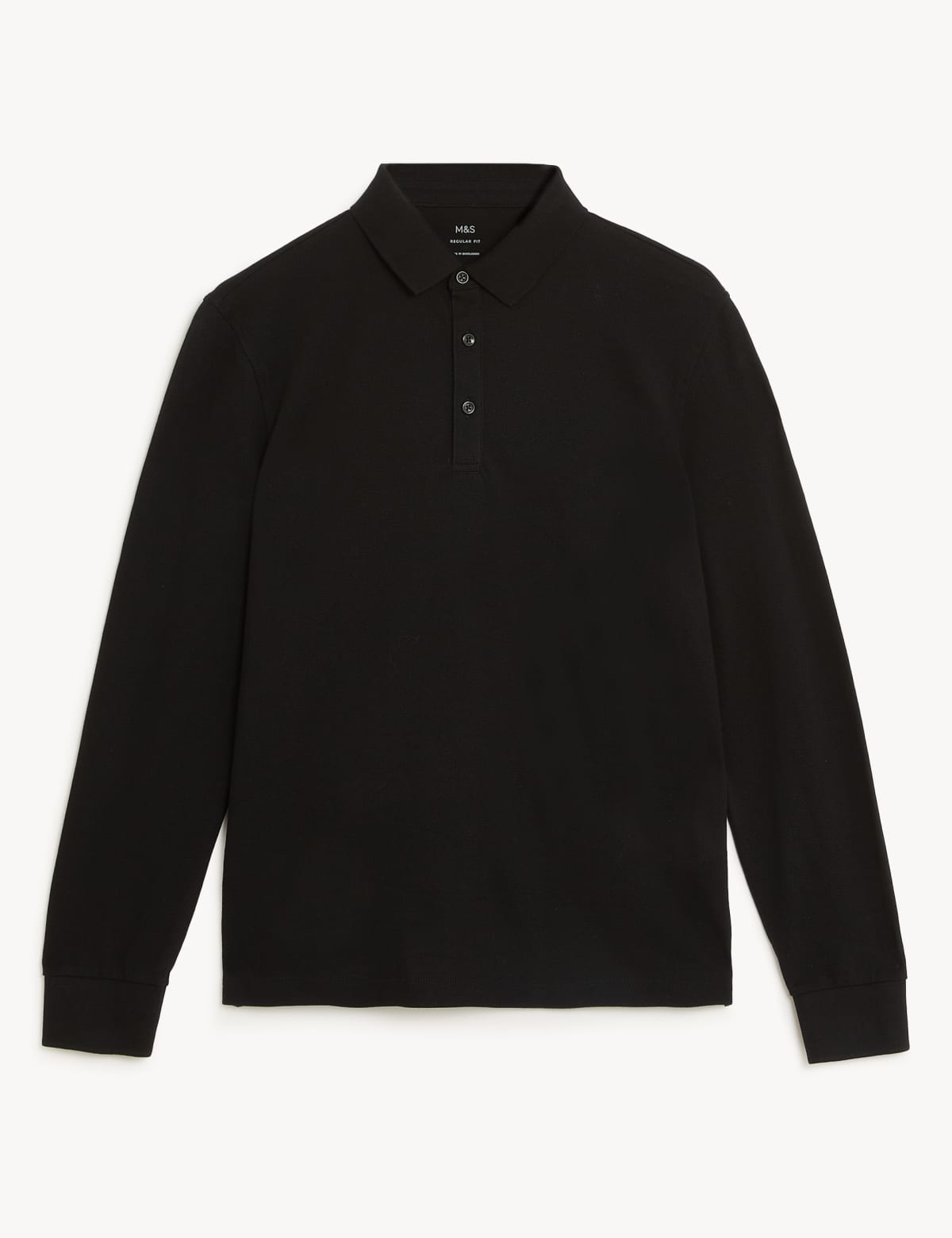 

Marks & Spencer Pure Cotton Long Sleeve Polo Shirt (MALE, BLACK, XL-REG)