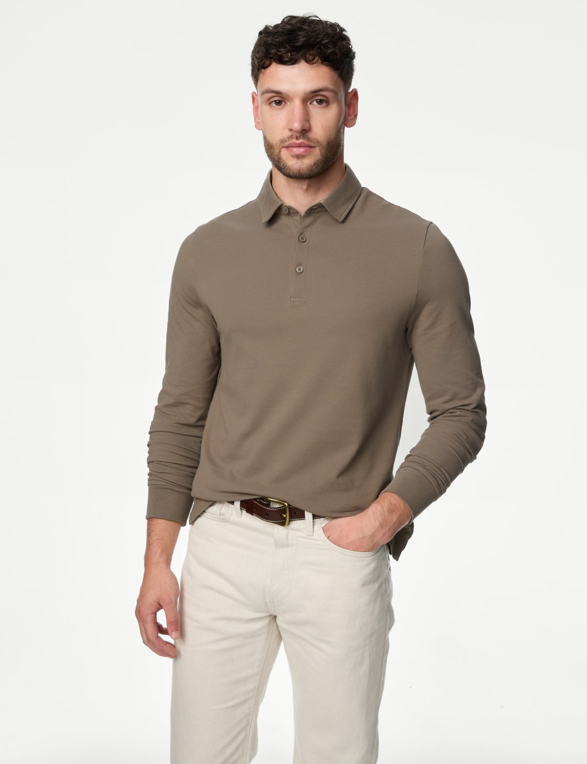 

Marks & Spencer Pure Cotton Long Sleeve Polo Shirt (MALE, ONYX, XL-REG)