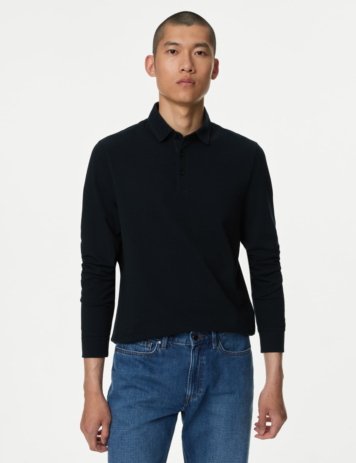 

Marks & Spencer Pure Cotton Long Sleeve Polo Shirt (MALE, DARK NAVY, S-REG)