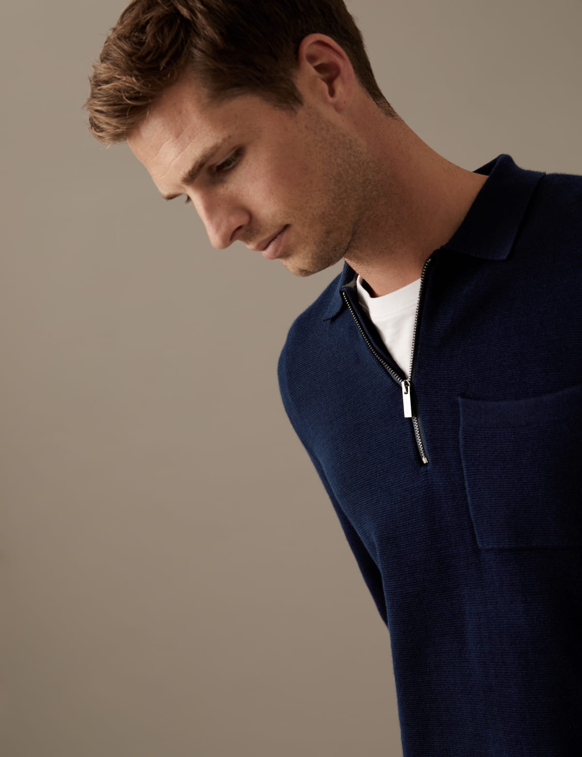 

Marks & Spencer Premium Cotton Zip Neck Knitted Polo Shirt (MALE, DARK NAVY, M-LNG)