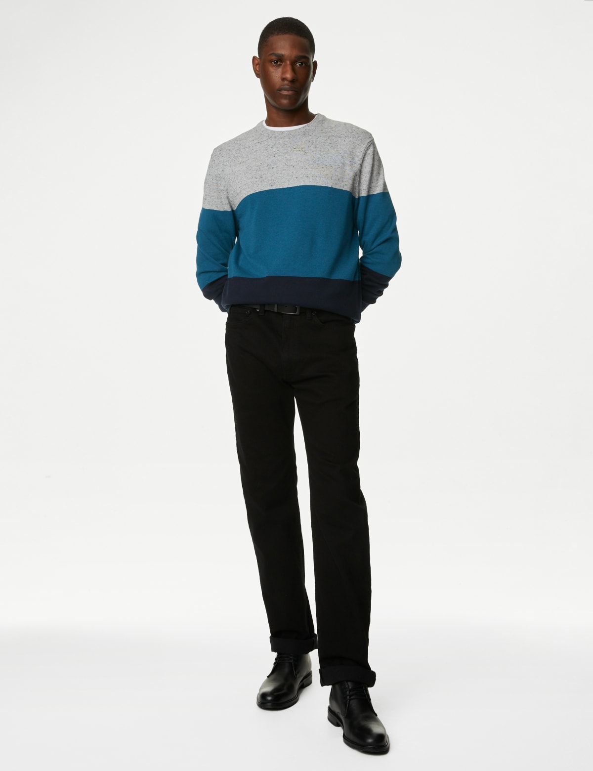 

Marks & Spencer Pure Cotton Colorblocked Round Neck Jumper (MALE, TEAL MIX, S-REG)