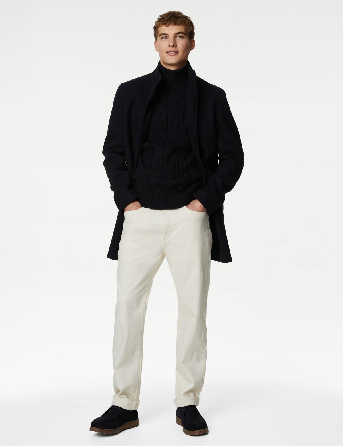 

Marks & Spencer Chunky Cable Roll Neck Jumper (MALE, NAVY, XXL-REG)