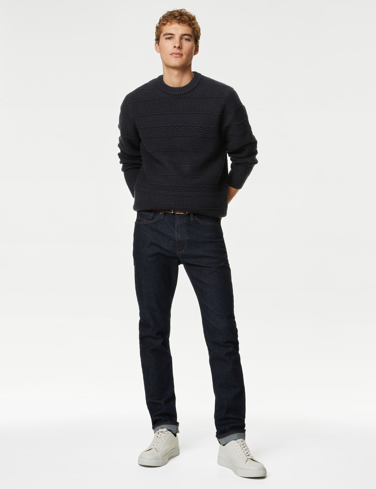 

Marks & Spencer Textured Crew Neck Jumper (MALE, NAVY, M-REG)