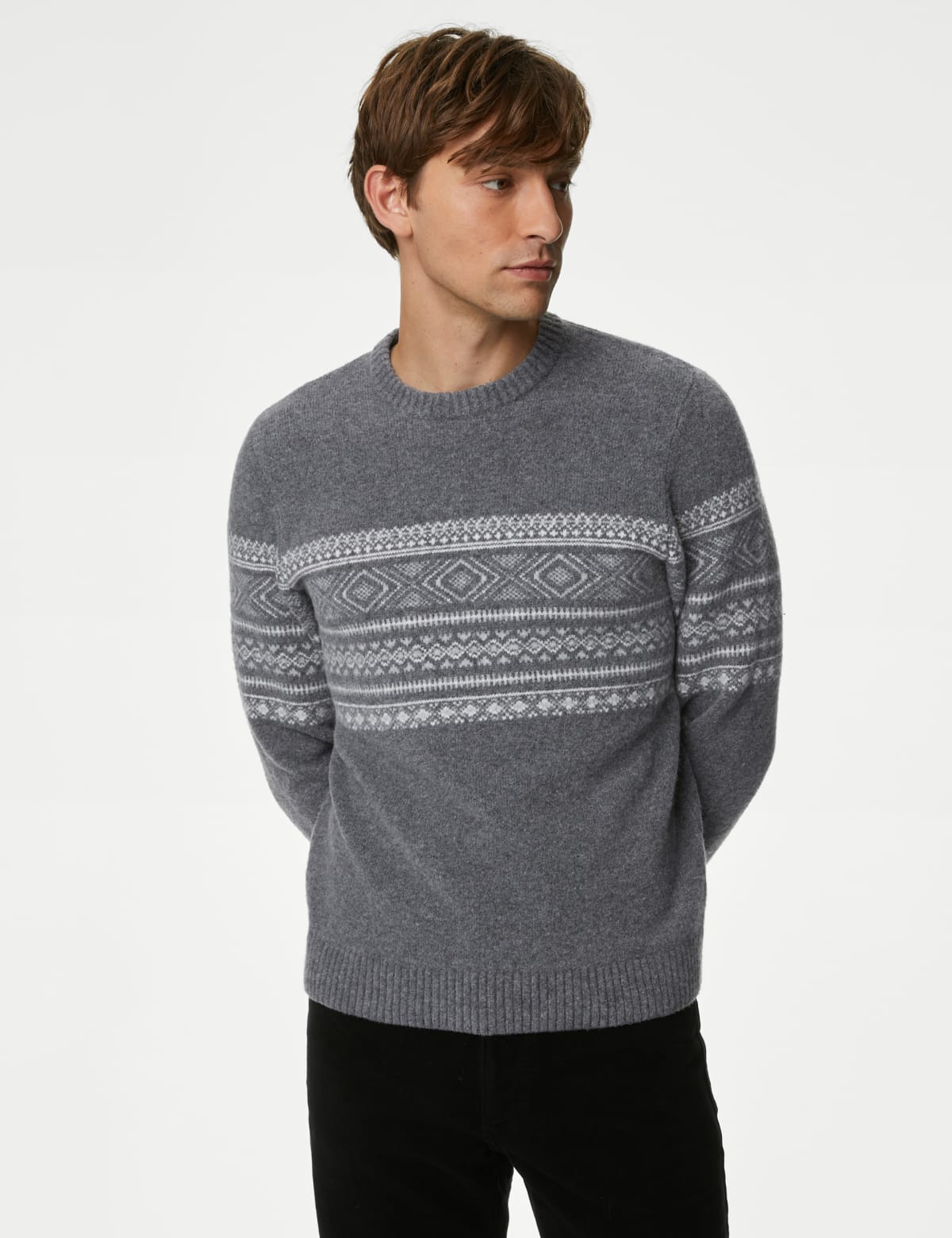 

Marks & Spencer Fair Isle Crew Neck Jumper (MALE, GREY MIX, XXL-REG)