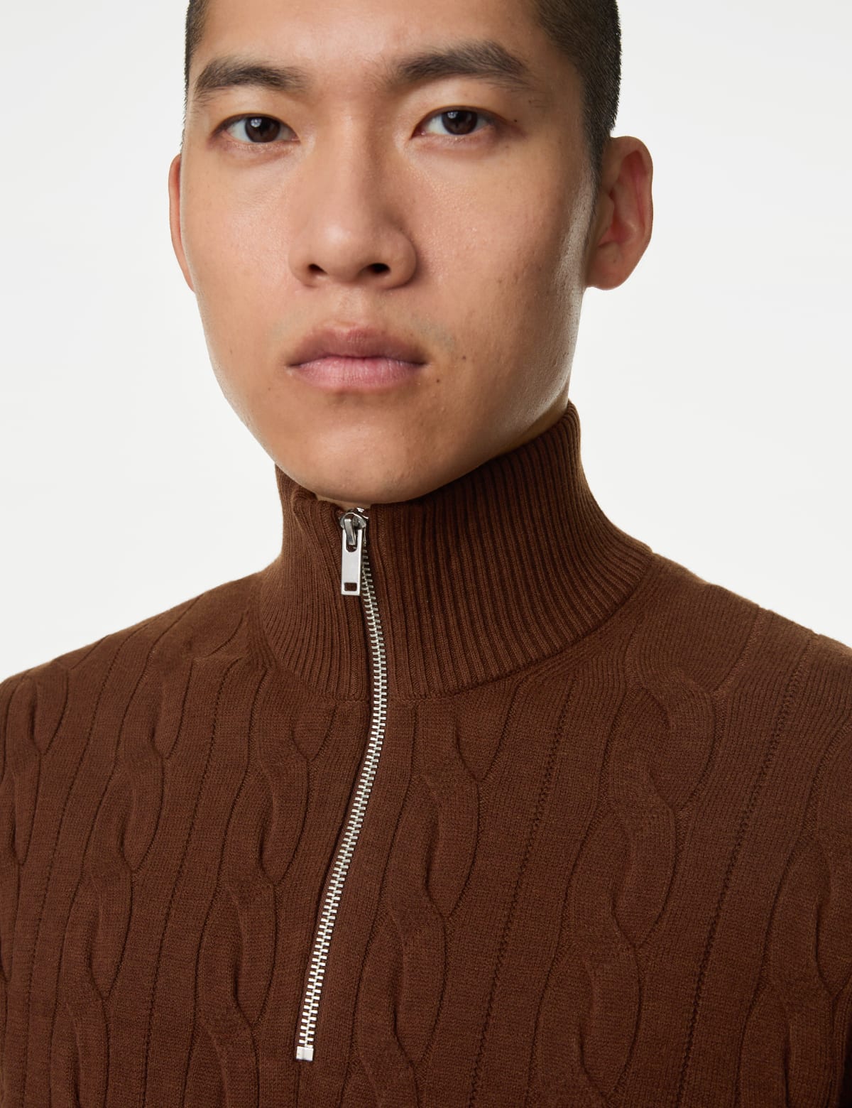 

Marks & Spencer Cotton Blend Cable Funnel Neck Jumper (MALE, BRANDY, L-REG)