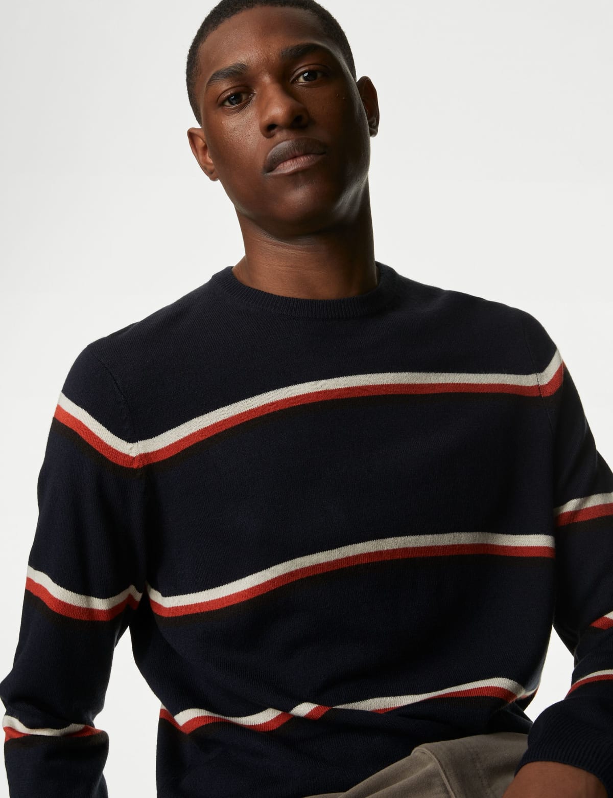 

Marks & Spencer Pure Acrylic Stripes Round Neck Jumper (MALE, NAVY MIX, M-REG)