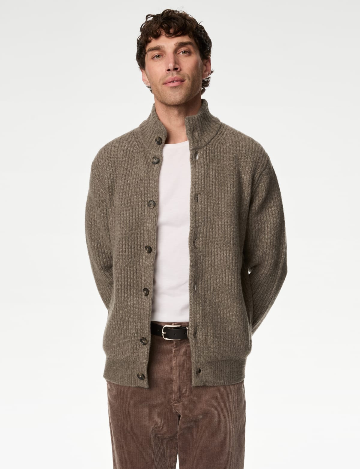 

Marks & Spencer Supersoft Knitted Jacket with Wool (MALE, MEDIUM BROWN, M-REG)