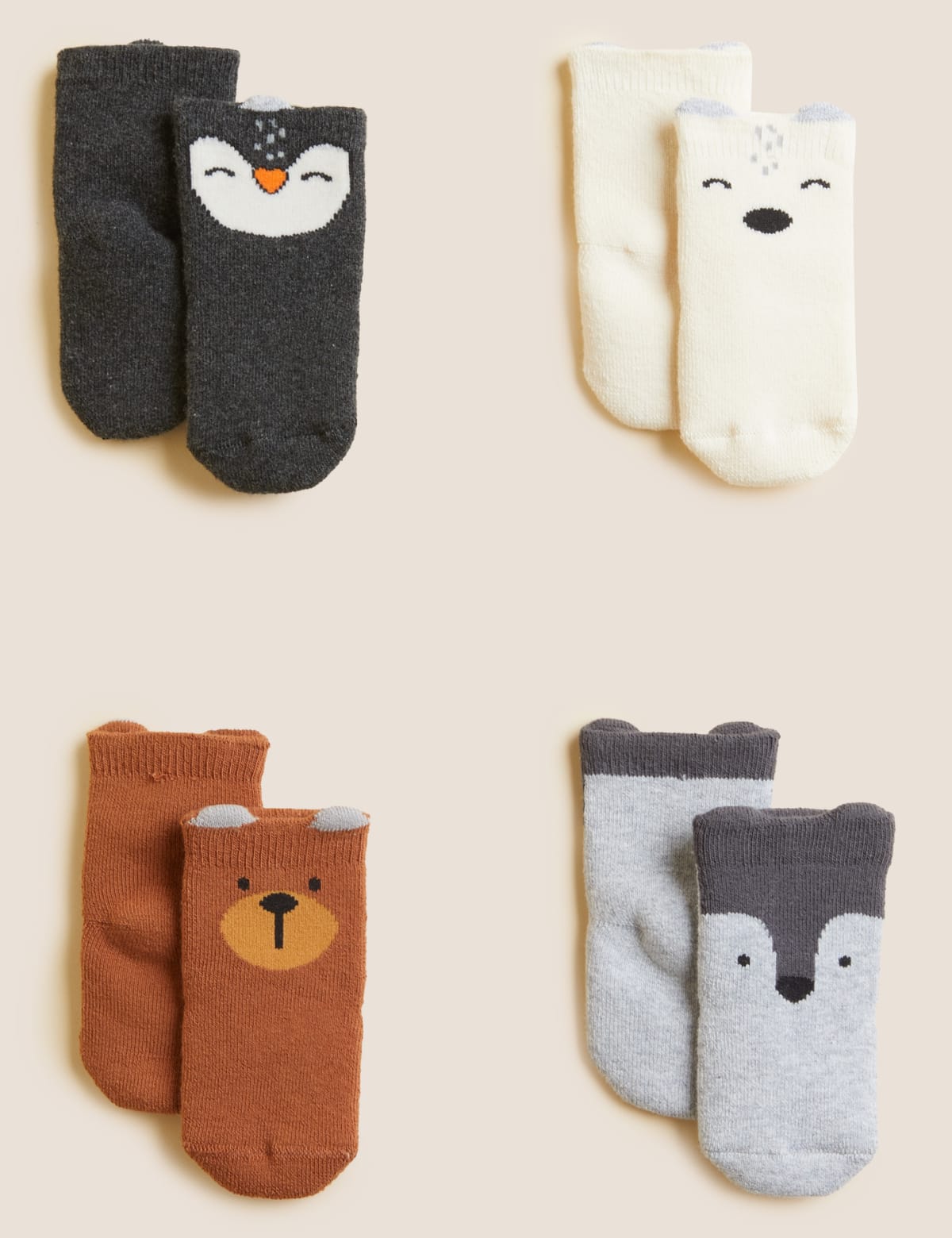 

Marks & Spencer 4pk Cotton Rich Animal Face Baby Socks (UNISEX, MULTI)