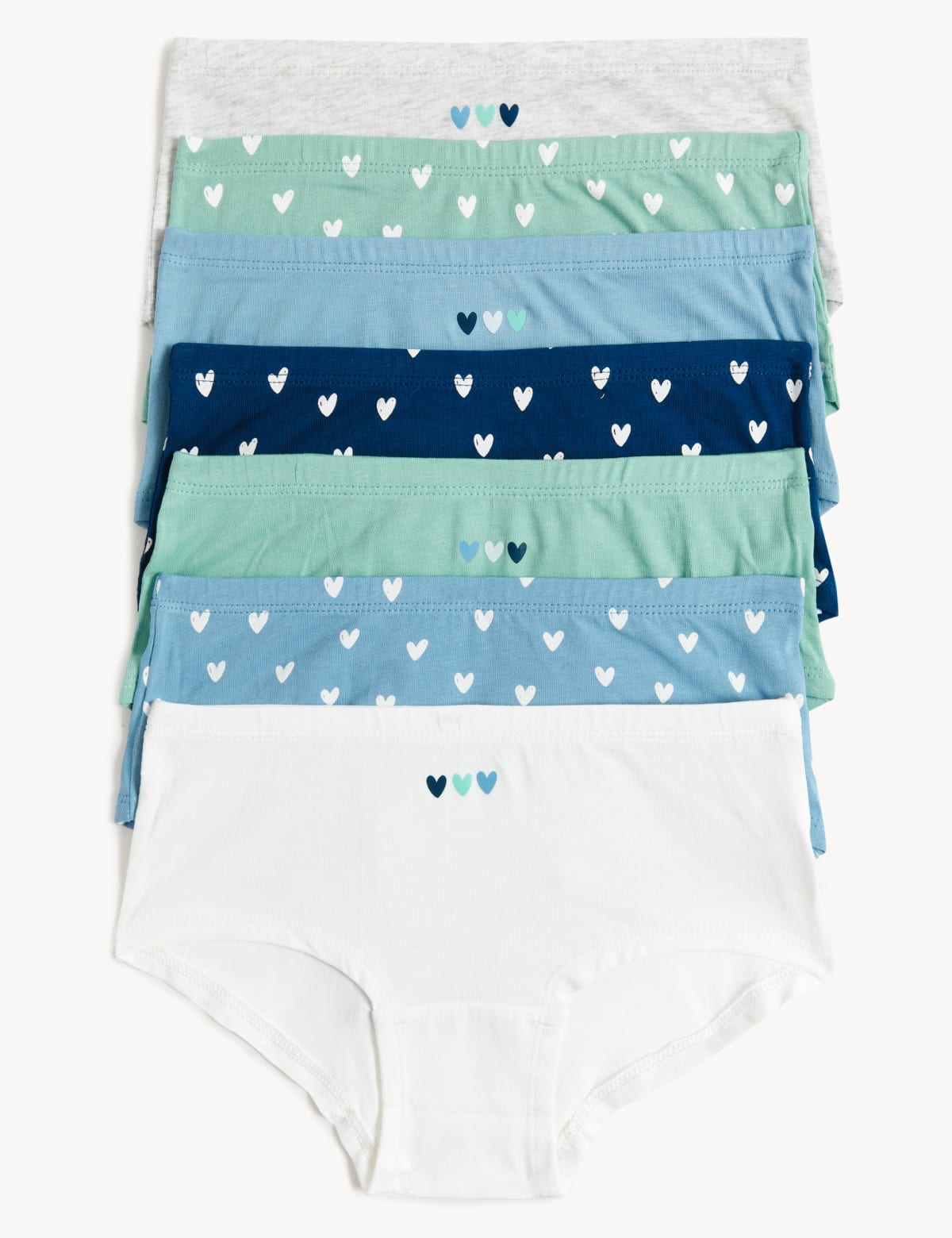 

Marks & Spencer 7pk Cotton with Stretch Heart Print Shorts (GIRLS, BLUE MIX, 6-7 Y)