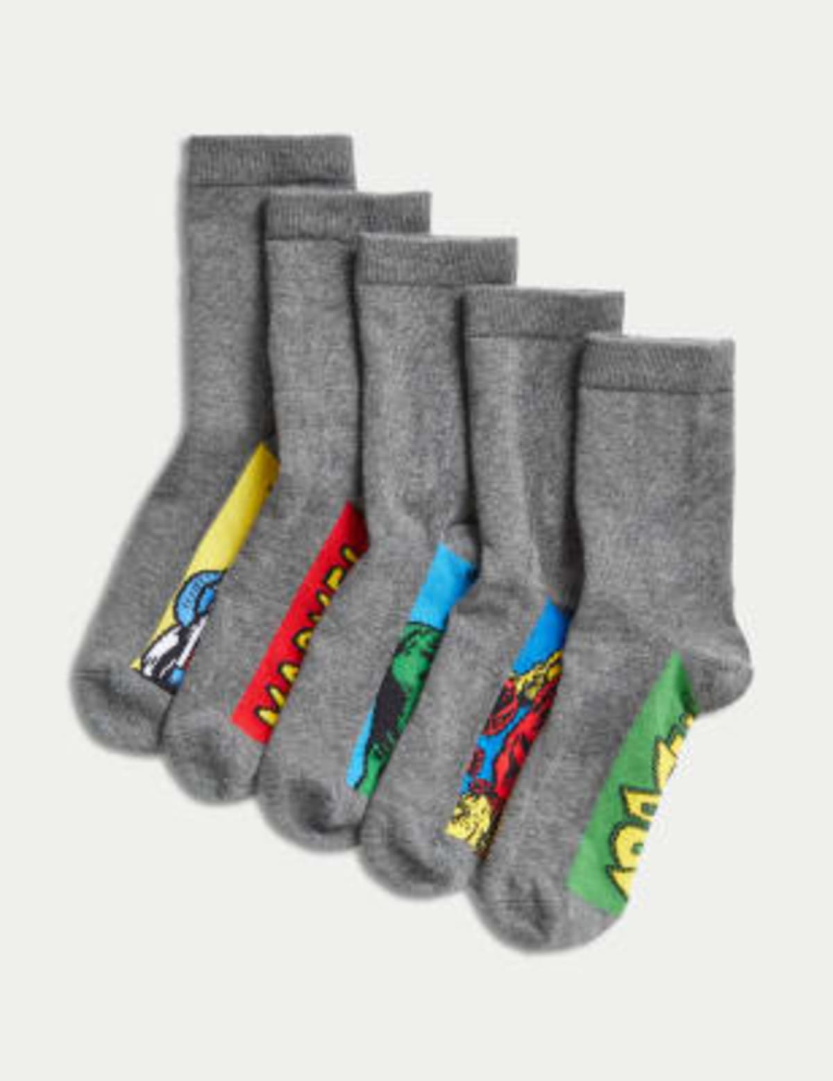 

Marks & Spencer 5pk Cotton Blend Marvel™ School Socks (BOYS, GREY MIX, 6-8+)