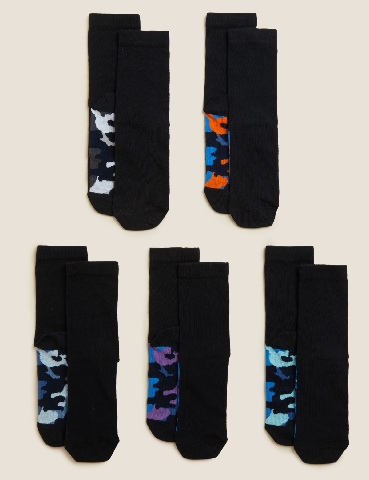 

Marks & Spencer 5pk Cotton Rich Camouflage Socks (BOYS, BLACK)