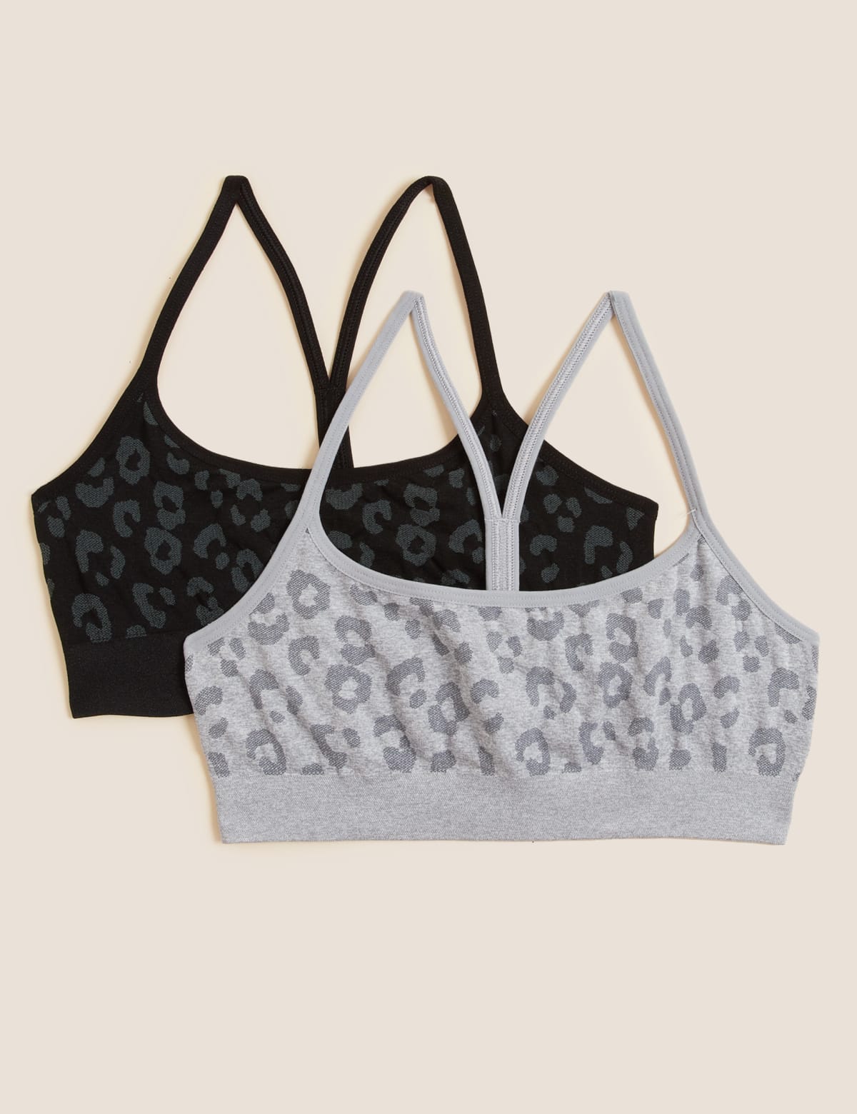 

Marks & Spencer 2pk Seamfree Leopard Racerback Crop Tops (9-16 Yrs) (GIRLS, GREY MIX, 12-14)