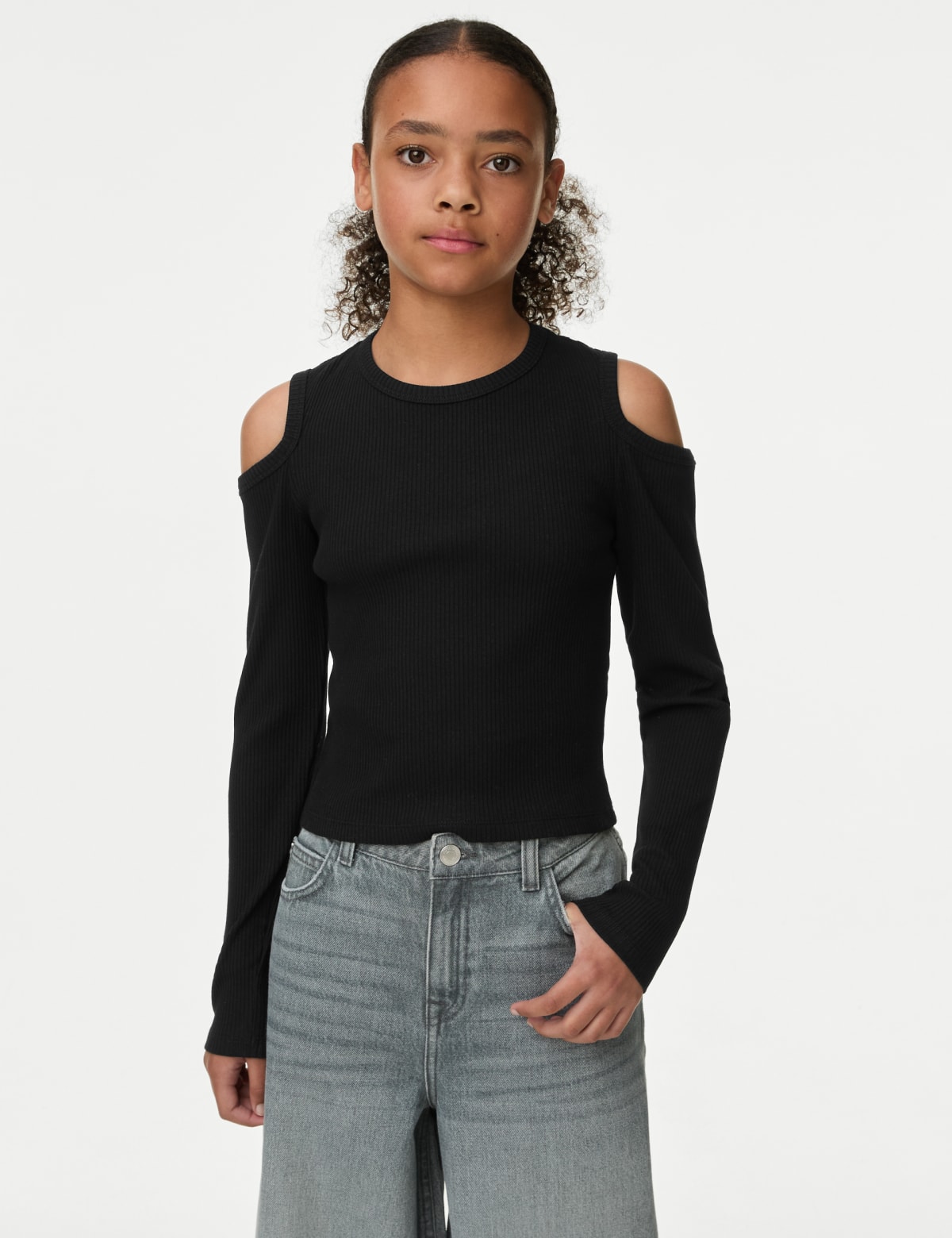 

Marks & Spencer Cotton Rich Ribbed Cold Shoulder Top (6-16 Yrs) (GIRLS, BLACK, 11-12)