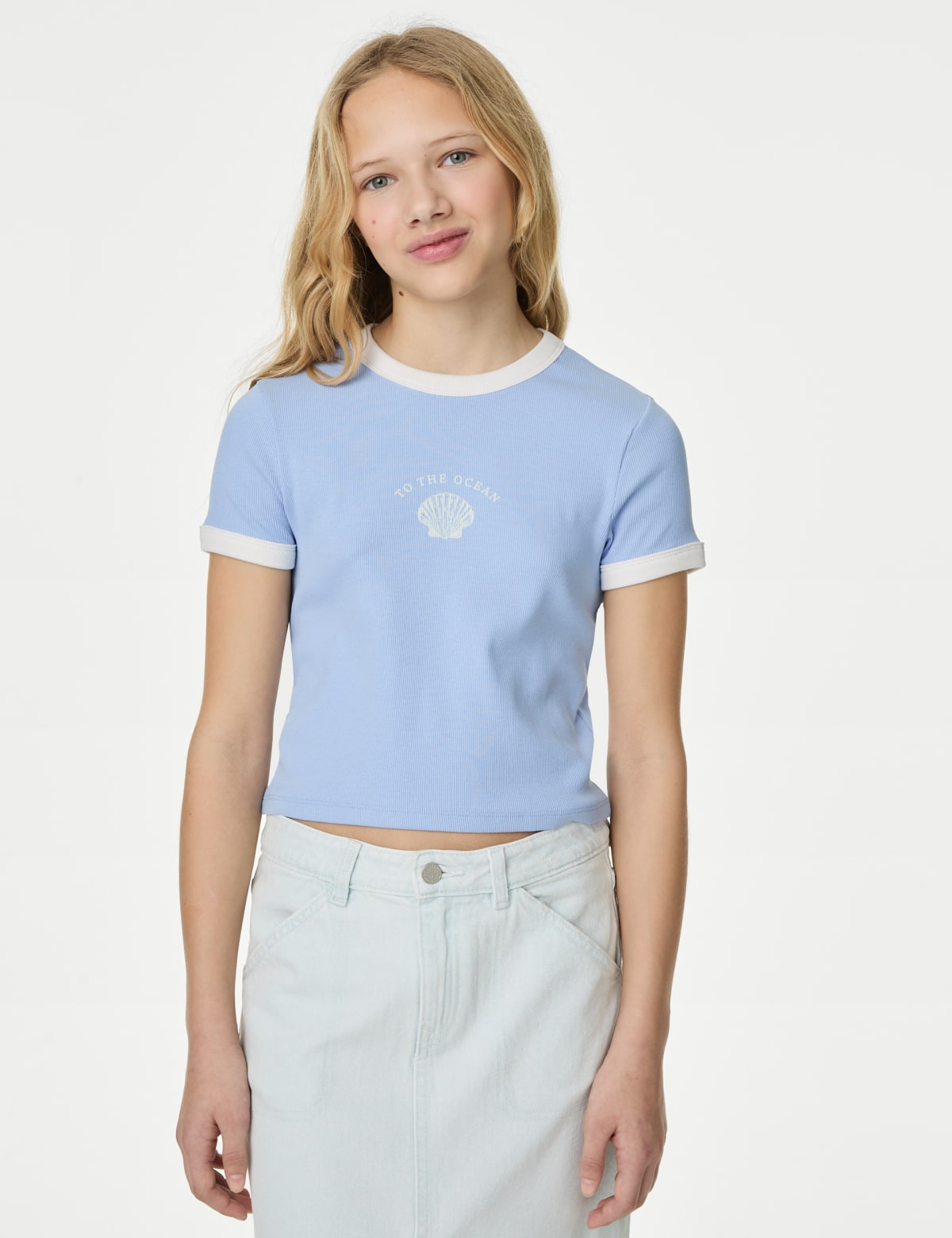 

Marks & Spencer Cotton Rich Shell Print Ribbed T-Shirt (6-16 Yrs) (GIRLS, BLUE, 13-14)