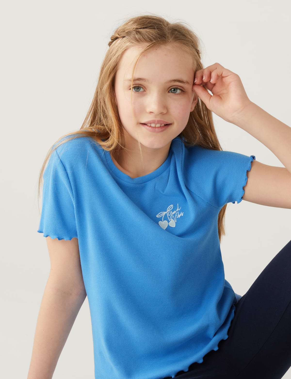 

Marks & Spencer Cotton Rich Embroidered Ribbed T-Shirt (GIRLS, BLUE, 9-10Y)