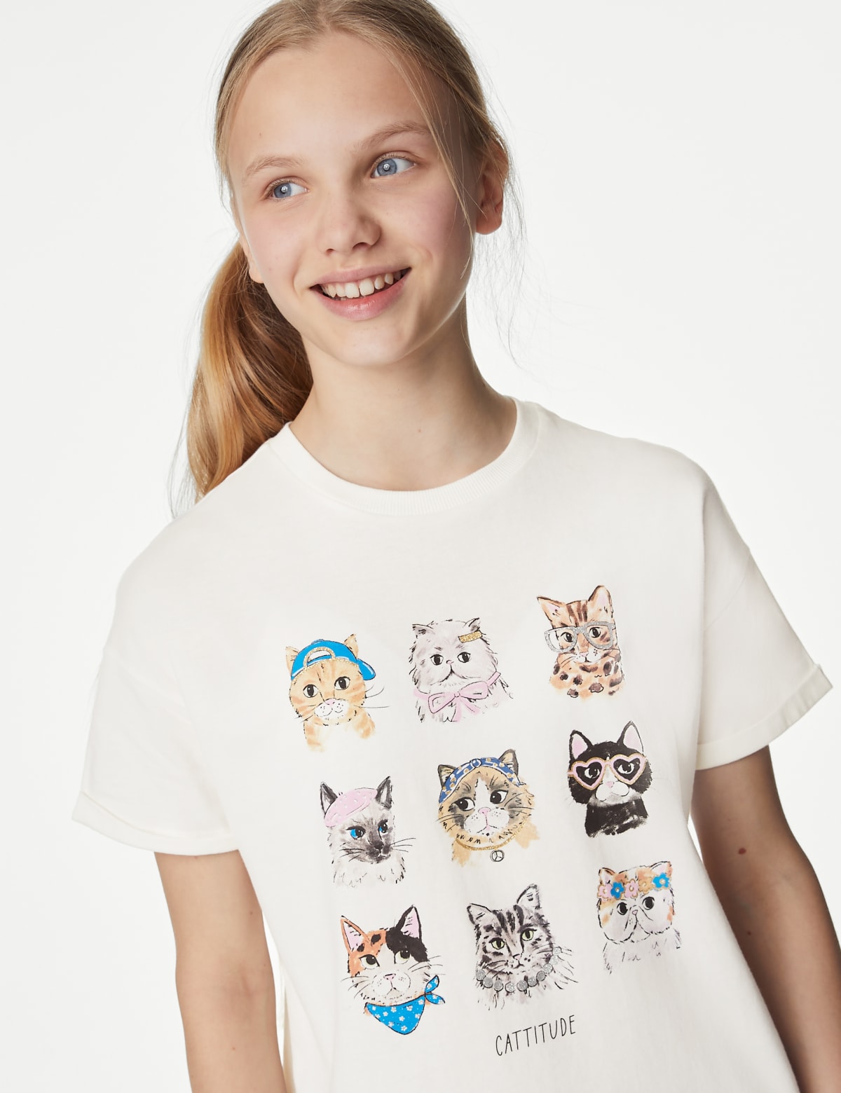 

Marks & Spencer Pure Cotton Cat T-Shirt (6-16 Yrs) (GIRLS, IVORY, 11-12)