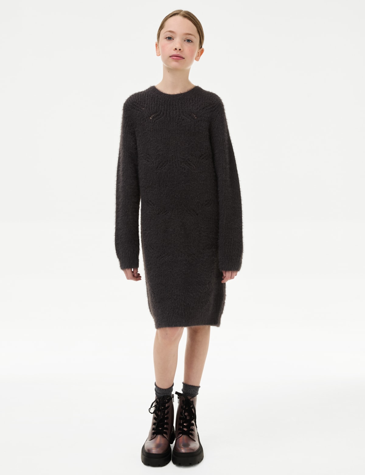 

Marks & Spencer Fluffy Knit Dress (6-16 Yrs) (GIRLS, CHARCOAL, 13-14)