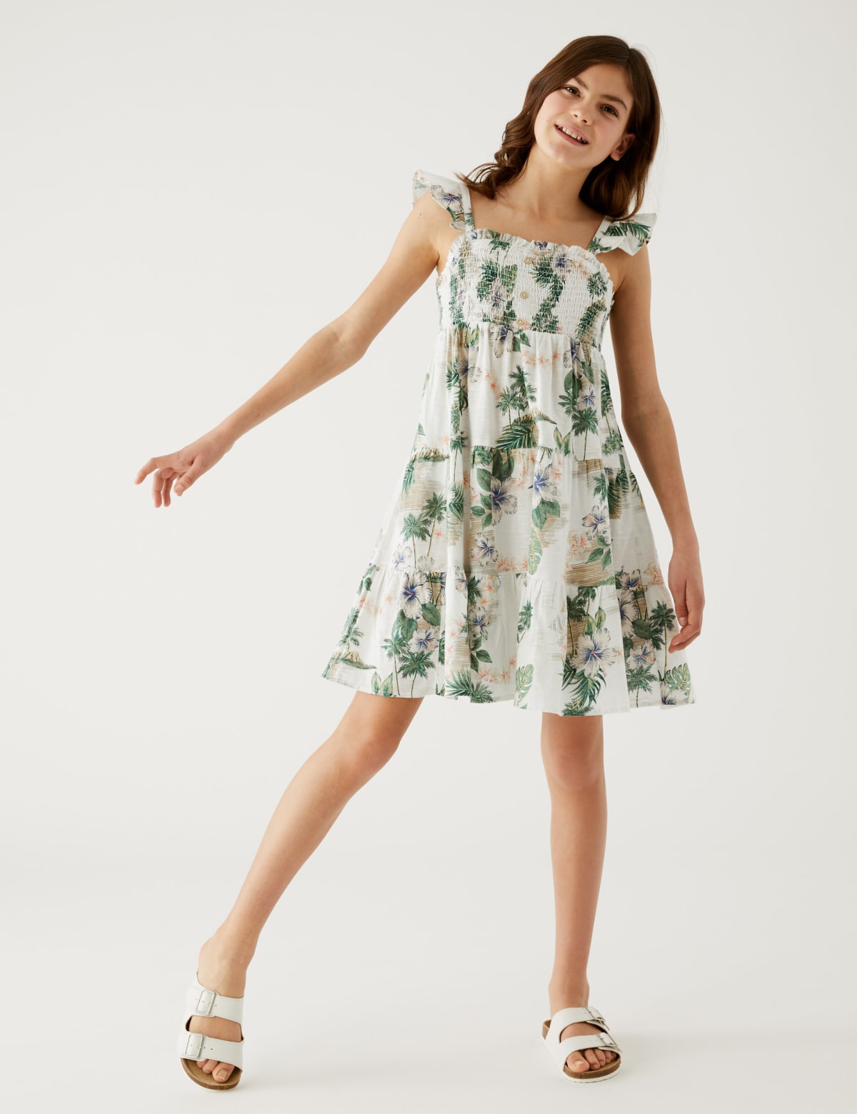 

Marks & Spencer Pure Cotton Hawaiian Tiered Dress (6-16 Yrs) (GIRLS, IVORY MIX, 9-10Y)