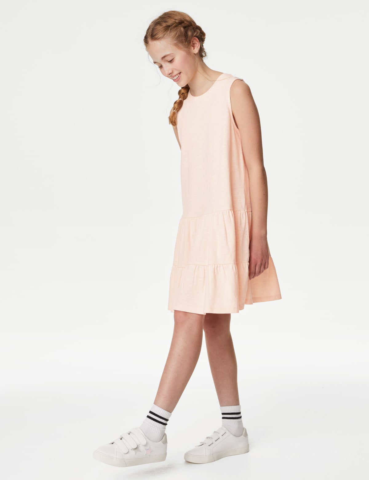 

Marks & Spencer Pure Cotton Tiered Dress (GIRLS, PEACH, 9-10Y)