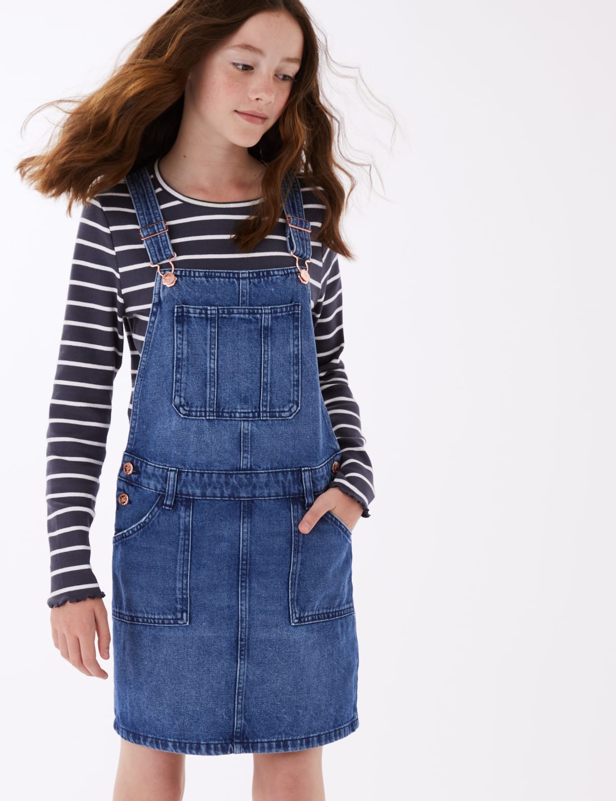 

Marks & Spencer 2pc Cotton Rich Pinafore Outfit (6-16 Yrs) (GIRLS, DENIM MIX, 11-12)