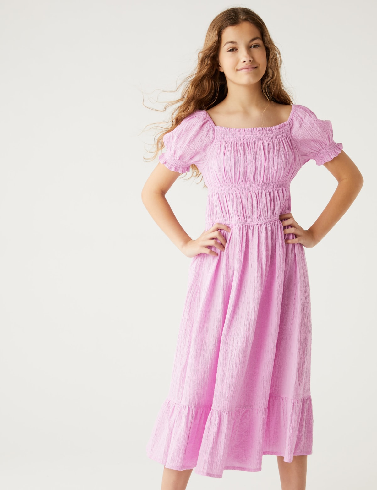 

Marks & Spencer Cotton Rich Shirred Dress (GIRLS, PINK, 7-8 Y)