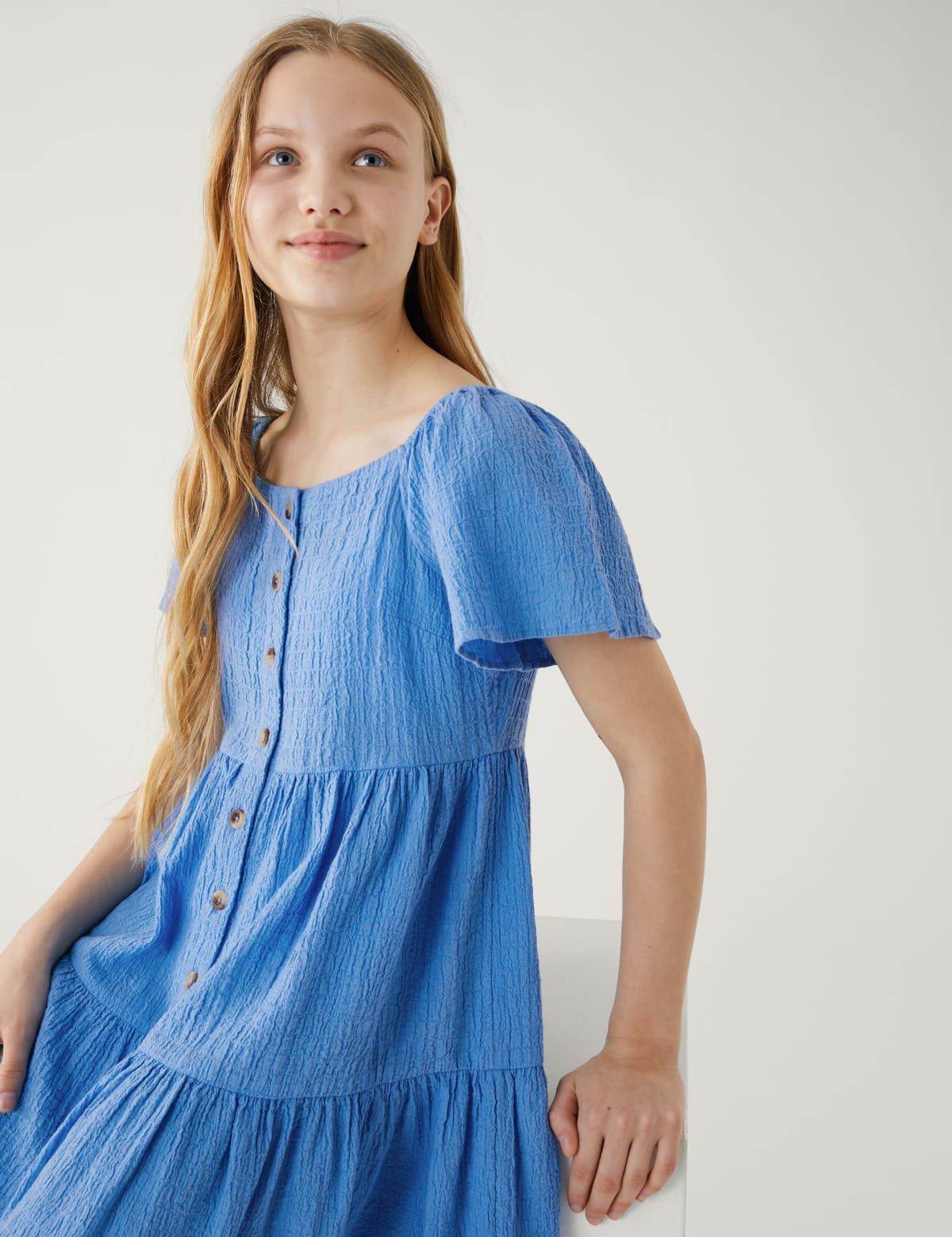 

Marks & Spencer Cotton Rich Tiered Dress (GIRLS, BLUE, 6-7 Y)