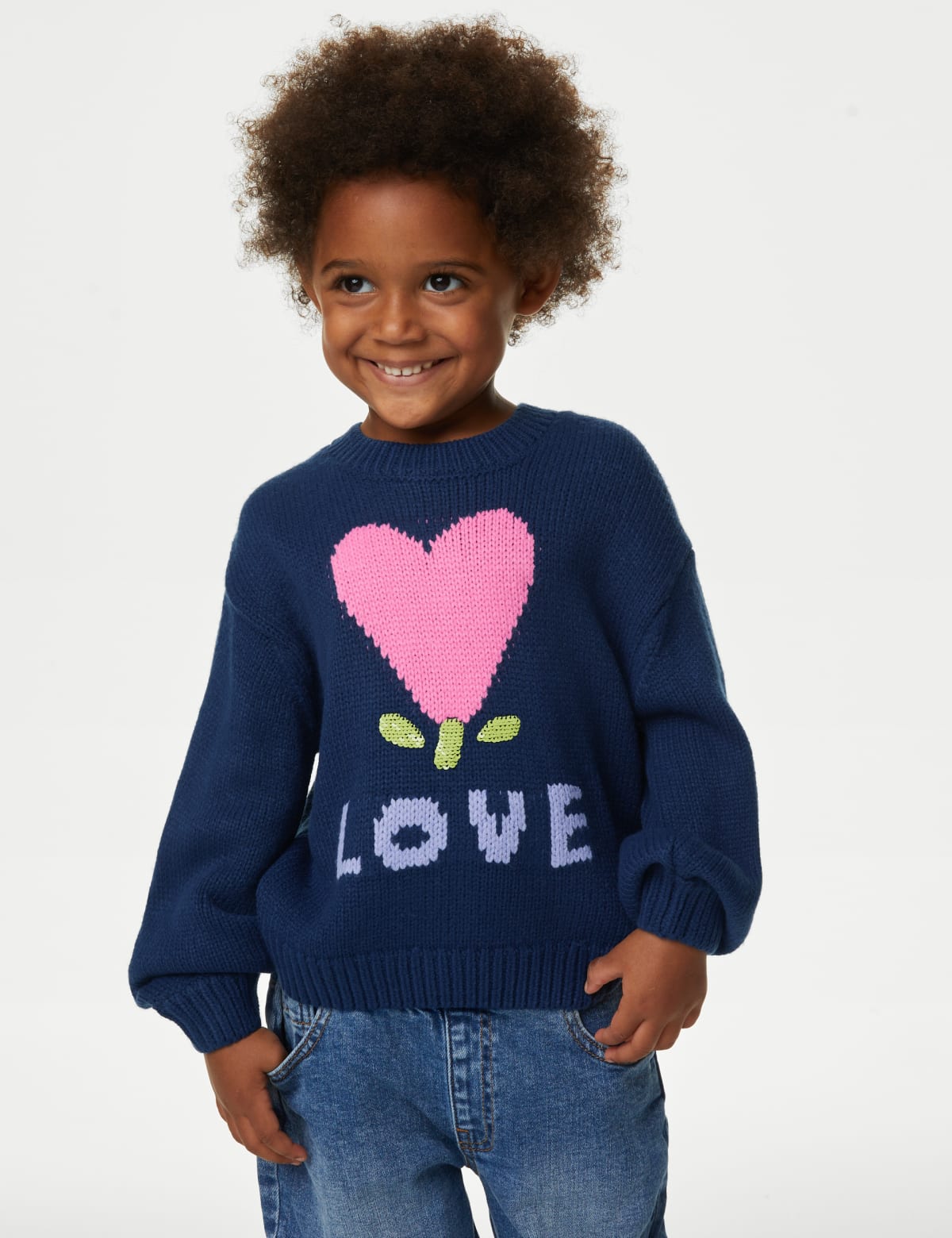 

Marks & Spencer Heart Knitted Jumper (2-8 Yrs) (GIRLS, INDIGO, 5-6 Y)