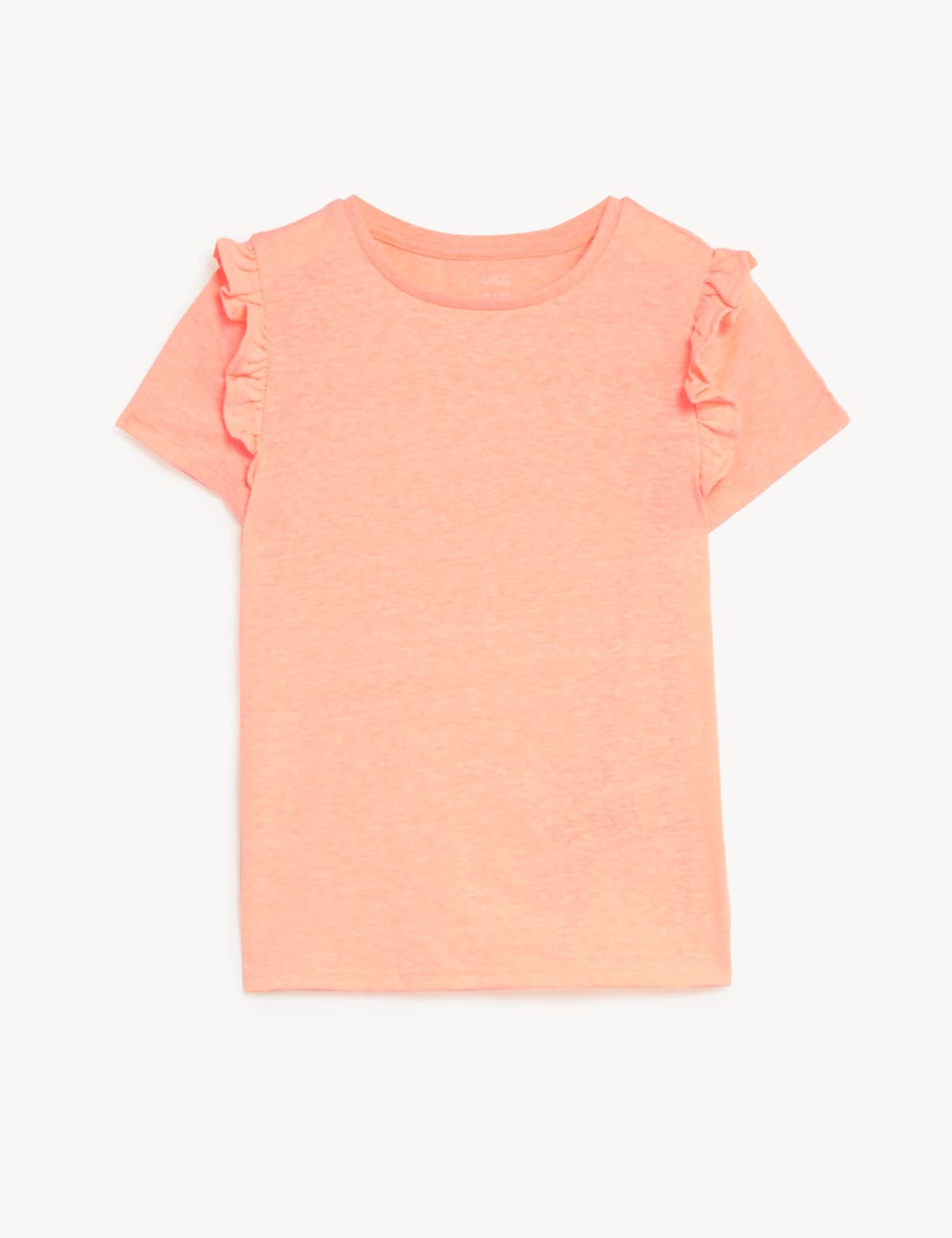 

Marks & Spencer Cotton Blend Frill T-Shirt (GIRLS, CORAL, 4-5 Y)