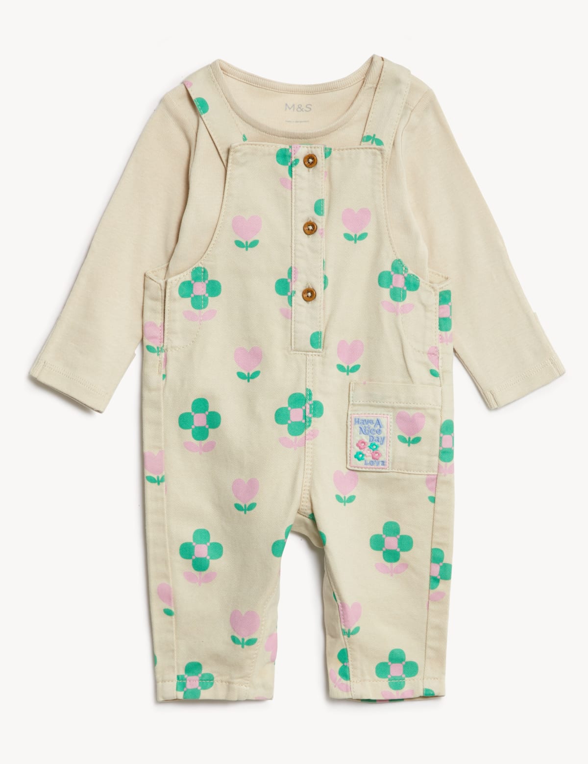 

Marks & Spencer 2pc Cotton Rich Floral Outfit (GIRLS, CREAM MIX, 3-6 M)