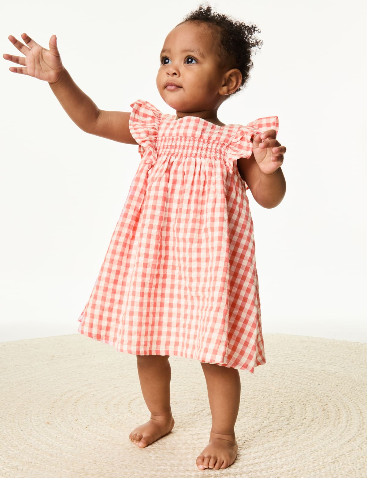 

Marks & Spencer Pure Cotton Checked Dress (0-3 Yrs) (GIRLS, CORAL MIX, 6-9 M)